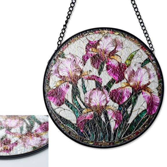 Iris Floral Stained Glass Suncatcher, Flower Window Hanging Art Decor