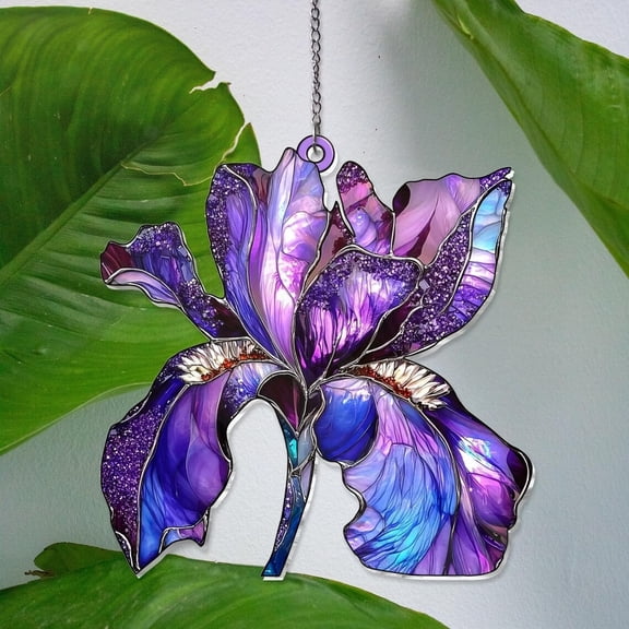 Iris Flower Acrylic Window Hanging Suncatcher, Inspired Acrylic Art Decoration, Flower Lover Gift, Home Decor Gift for Her