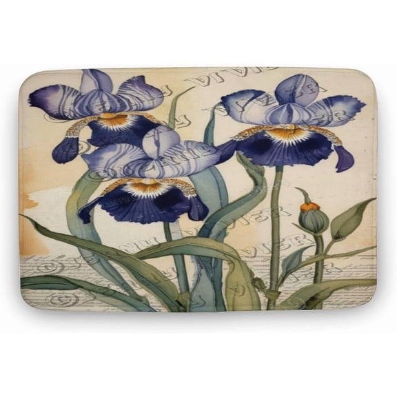 Iris Flower Bathroom Bath Rug for Flower Lovers, Soft Plush Microfiber Absorbent Non-Slip Floor Mat, 20 x 32 in