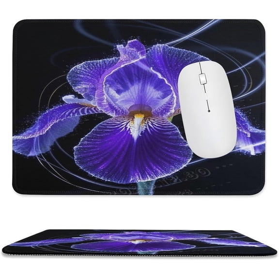 Iris Flower with Black Background Mouse Pad 8x10 in with Stitched Edge, Soft Cloth Surface Non-Slip Desk Mouse Pad, Elegant Iris Flower Artwork on Dark Background for Office Desk Accessories