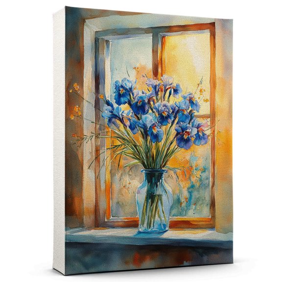 Iris Flower Canvas Wall Art 8x12 inches - Classic Antique Floral Iris Flower Watercolor Canvas Wall Decor