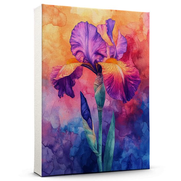 Iris Flower Canvas Wall Art 8x12 inches - French Botanical Watercolor Iris Flower Canvas Art for Neutral Home