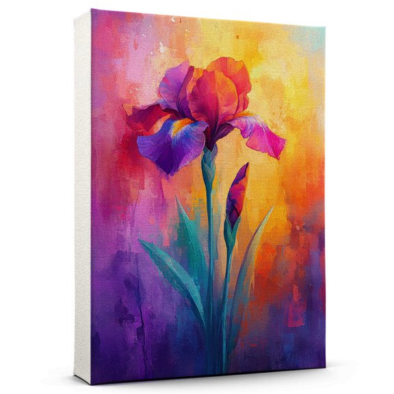 Iris Flower Canvas Wall Art 8x12 inches - Rustic Antique Botanical Floral Iris Flower Canvas Print for Home Decor