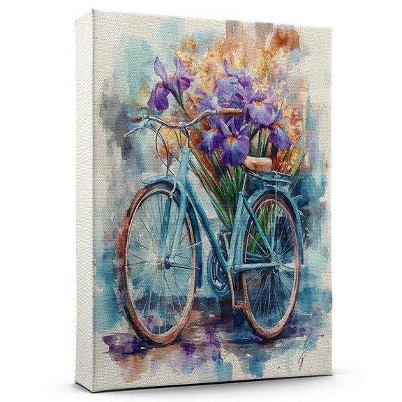 Iris Flower Canvas Wall Art 8x12 inches - Rustic Watercolor Floral Iris Flower Canvas Print for Farmhouse Living Room