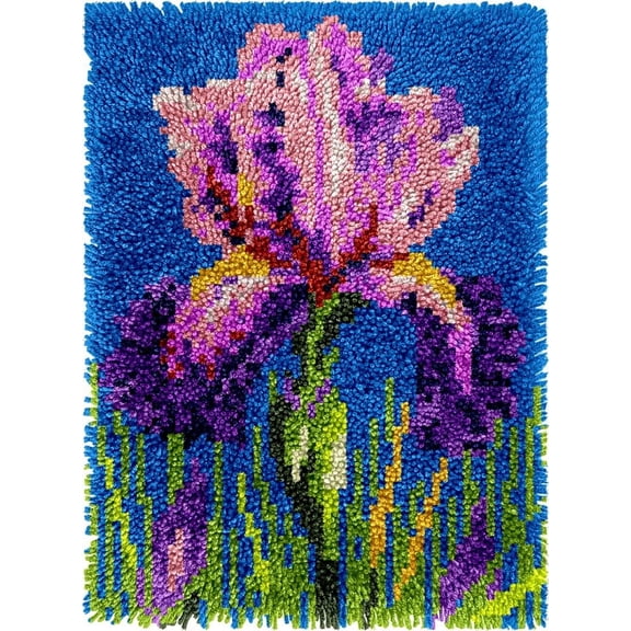 Iris Flower Easy DIY Latch Hook Rug Kits DIY Tapestry Crochet Hooking Mat Making Kits With Printed Pattern Canvas Needlework Kits 52x38cm n-53)