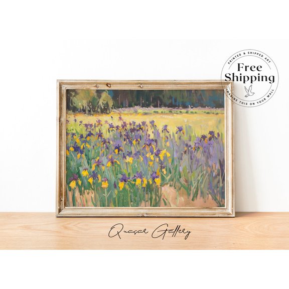 Iris Flower Field Print ed Countryside Landscape Art, Unframed Paper Print