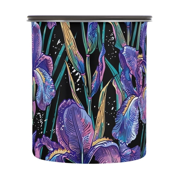 Iris Flower Floral Airtight Coffee Bean Canister 30oz Food Storage Containers with Lids For Gournd, Tea, Sugar, Flour, Rice, Cereal, Candy Cookie Jar
