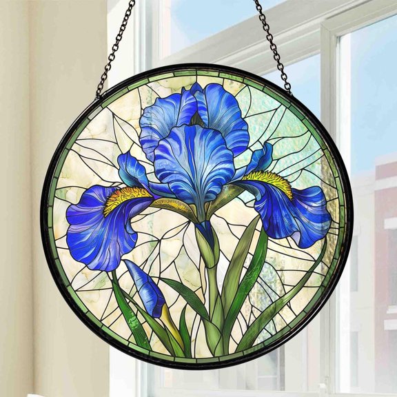 Iris Flower Glass Suncatcher, Iris Flower Window Hanging Decor, Iris Lover, 7.9 in