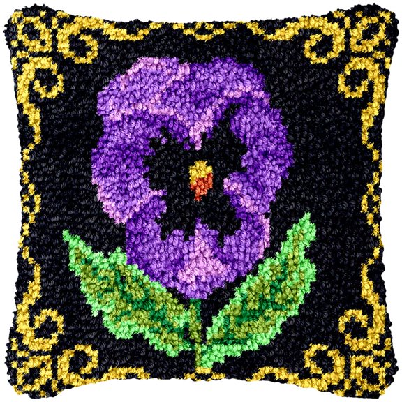 Iris Flower Latch Hook Kits Pillow Cover DIY Rug Making Crochet Hook Cushion Making Kits with Preprinted Pattern Canvas DIY Needlework Crochet Kits Sofa Decor 43x43cm