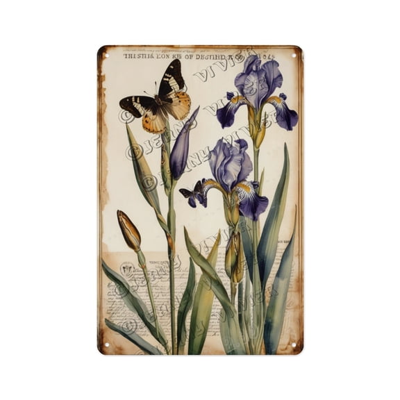 Iris Flower Retro Metal Sign - 12x16 Inches - Stunning Iris Flower Art, Great for Rustic Farmhouses, Spring-Themed Bedrooms, and Floral Decor