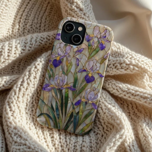 Iris Flower Stained Glass Case - Purple Floral Art Tough MagSafe Protective Cover Designed for iPhone 17, 16, 15, 14 Pro Max