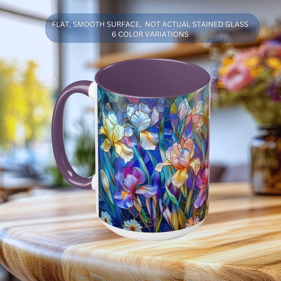Iris Flower Stained Glass Style Mug, Botanical Gift