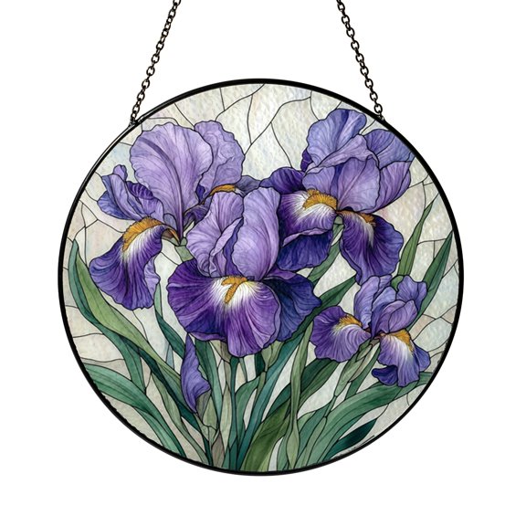 Iris Flower Stained Glass Style Suncatcher, Elegant Botanical Decorative Window Hanging Art, Floral Glass Panel Decor, Nature Inspired Home Accent