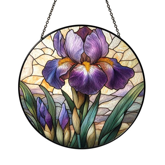 Iris Flower Stained Glass Style Suncatcher, Floral Window Hanging for Nature Lovers and Botanical Home Decor