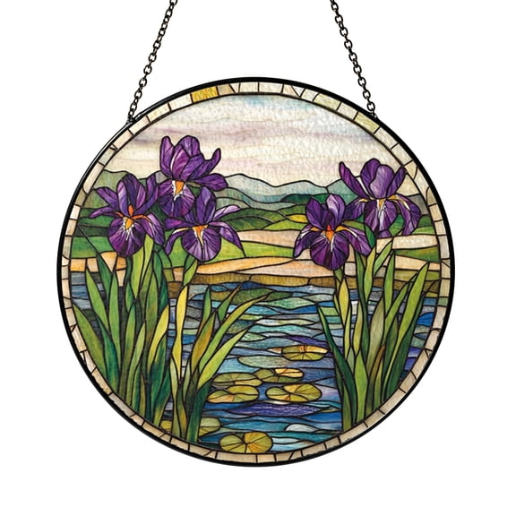 Iris Flower Stained Glass Style Window Decor