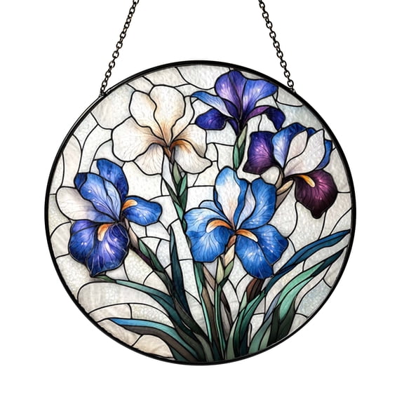 Iris Flower Stained Glass Suncatcher, Botanical Window Hanging Accent For Garden And Nature Inspired Homes