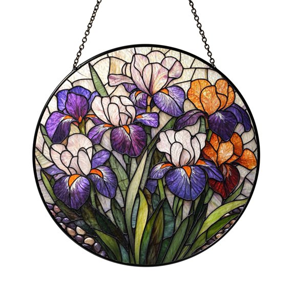 Iris Flower Stained Glass Suncatcher Decorative Floral Window Art for Home Interior Display