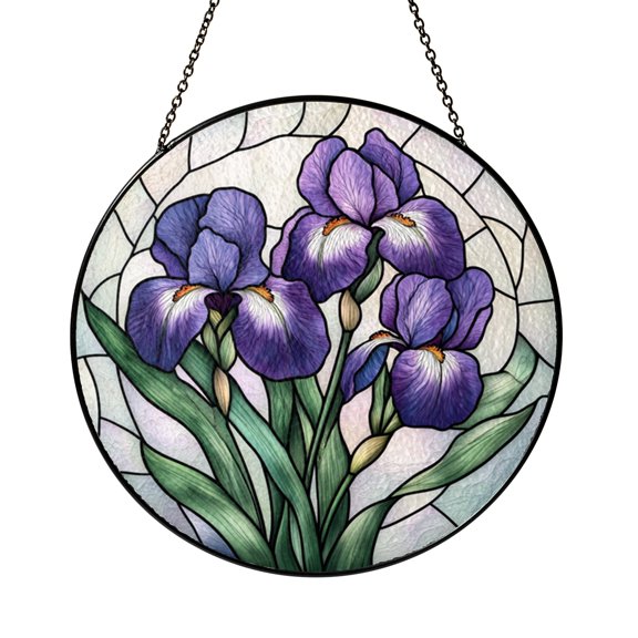 Iris Flower Stained Glass Suncatcher, Elegant Floral Window Hanging Decor for Nature Inspired Homes