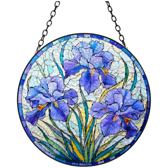 Iris Flower Stained Glass Suncatcher Handmade Window Hangings Colored Glass Suncatcher Crafts Kits for Indoor Garden Christmas Decoration 16x16cm(1)