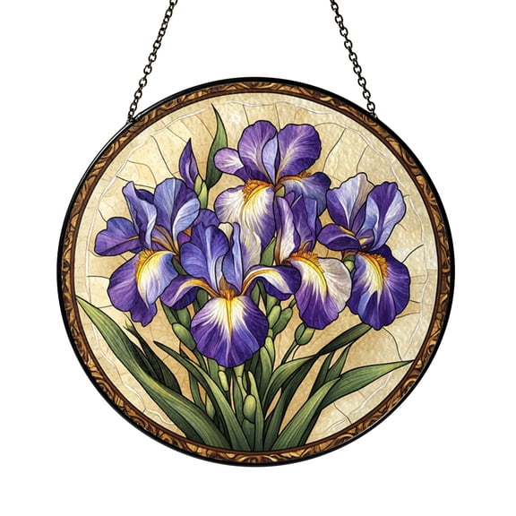 Iris Flower Stained Glass Window Panel, Purple Bloom Decor, Botanical Art Accent, Stylish Art Nouveau Floral Gift for Her Home