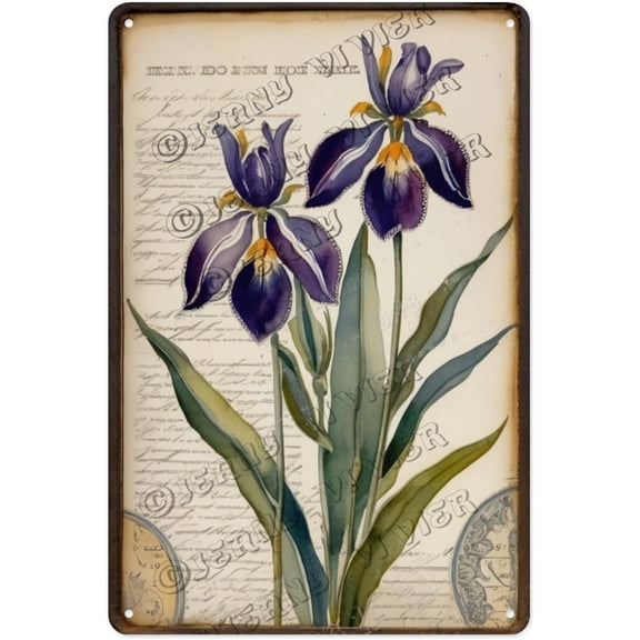 Iris Flower Vintage Metal Sign - Aluminum 12x16 Inches - Retro Floral Art, Perfect for Spring Decor, Boho Living Rooms, and Rustic Kitchens