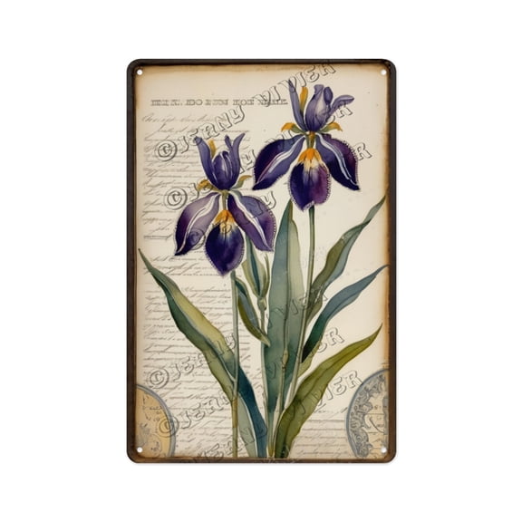 Iris Flower Vintage Metal Sign - Aluminum 8x12 Inches - Retro Floral Art, Perfect for Spring Decor, Boho Living Rooms, and Rustic Kitchens