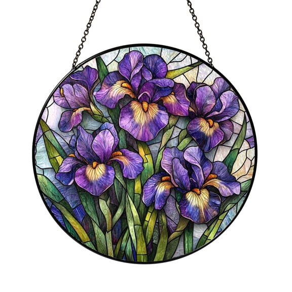 Iris Flower Window Art – Stained Glass Style