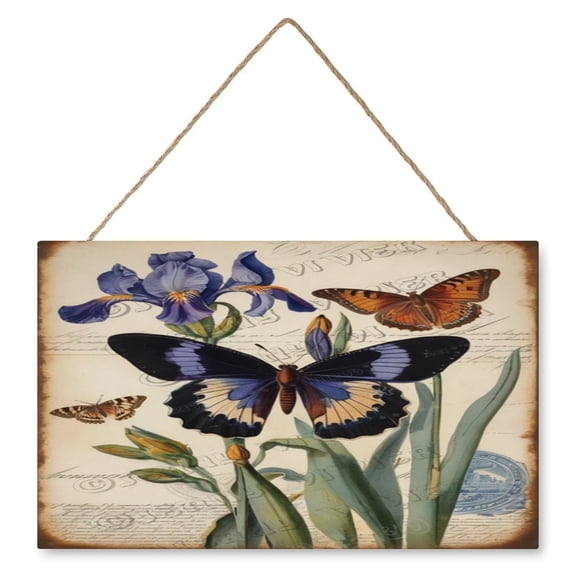 Iris Flower Wood Hanging Sign for Bedroom Living Room, Wood Wall Art, Funny Bathroom Wood Decor Sign, Housewarming Gift 10x16 IN