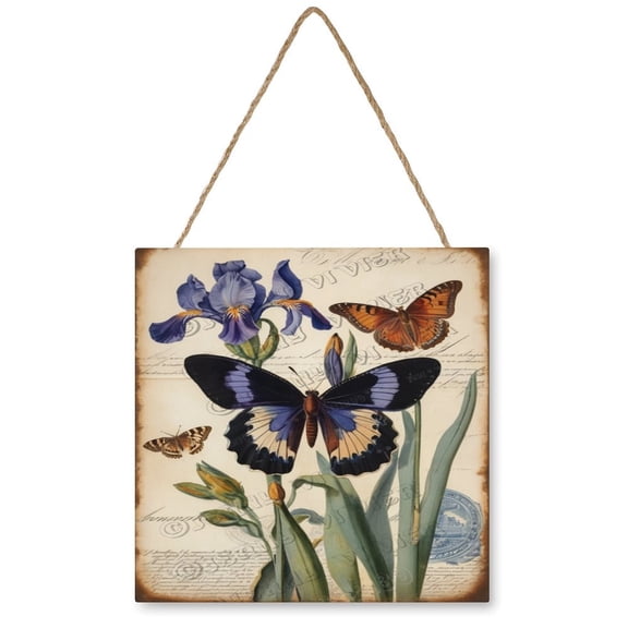 Iris Flower Wood Hanging Sign for Bedroom Living Room, Wood Wall Art, Funny Bathroom Wood Decor Sign, Housewarming Gift 12x12 Inches