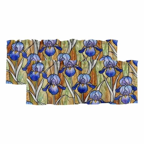 Iris Flowers 2 Panels Kitchen Valance, Lead Lines Floral Abstract Botanical Curtains Valances for Small Windows Rod Pocket Window Treatments for Living Room Bedroom 42" W x 12" L