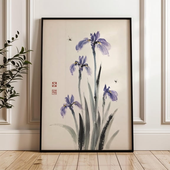 Iris Flowers Asian Inspired Botanical Poster