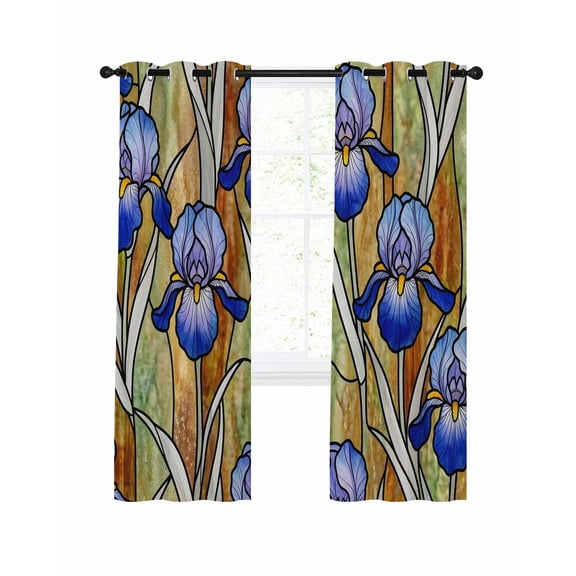 Iris Flowers Blackout Curtains for Bedroom Living Room, Lead Lines Floral Abstract Botanical 39 In Long Thermal Insulated Room Darkening Drapes Grommet Window Treatments, 27.5 x 39 In