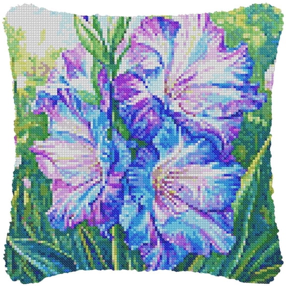 Iris Flowers Cross-Stitch Pillow DIY Kit Fully Openable Zipper Design Pillowcase 11CT Counted Needlepoint Handmade Cushion Pre-Printed Pattern Eco-friendly Cotton and Linen 45x45cm