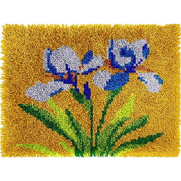 Iris Flowers Easy DIY Latch Hook Rug Kits DIY Tapestry Crochet Hooking Mat Making Kits With Printed Pattern Canvas Needlework Kits 52x38cm n-7)