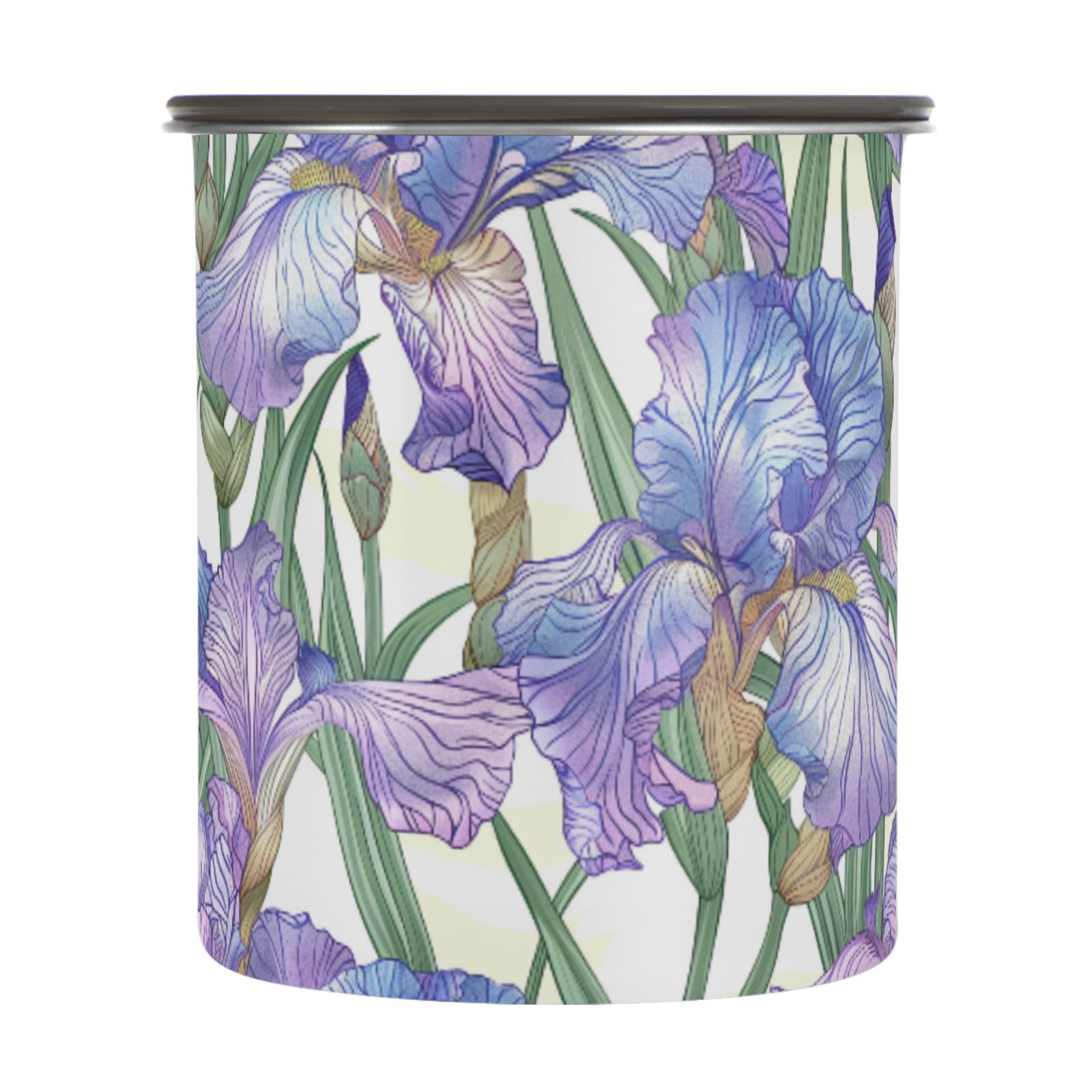 Iris Flowers Floral Airtight Coffee Bean Canister 30oz Food Storage Containers with Lids For Gournd, Tea, Sugar, Flour, Rice, Cereal, Candy Cookie Jar