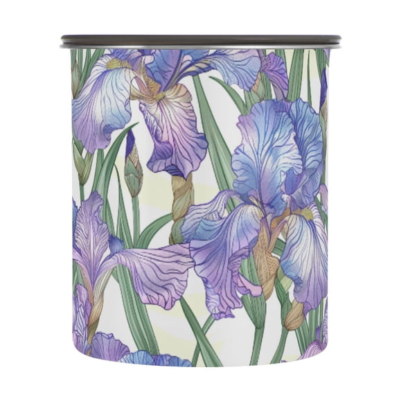 Iris Flowers Floral Airtight Coffee Bean Canister 30oz Food Storage Containers with Lids For Gournd, Tea, Sugar, Flour, Rice, Cereal, Candy Cookie Jar