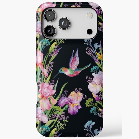 Iris Flowers Hummingbirds Pattern iPhone Case 17 11 12 13 14 15 16 Pro Max