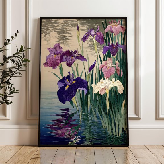 Iris Flowers Japanese Woodblock Floral Traditional Poster