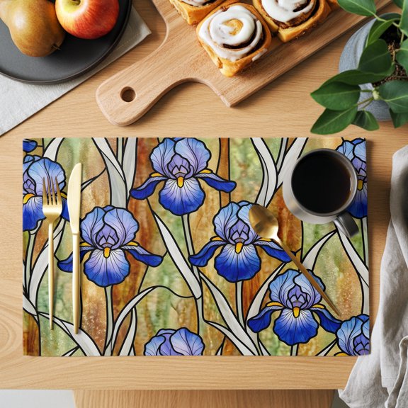 Iris Flowers Placemats Set of 1, Lead Lines Floral Abstract Botanical Non-Slip Place Mats Washable Table Mats for Kitchen Dining Table Decorations Indoor/Outdoor