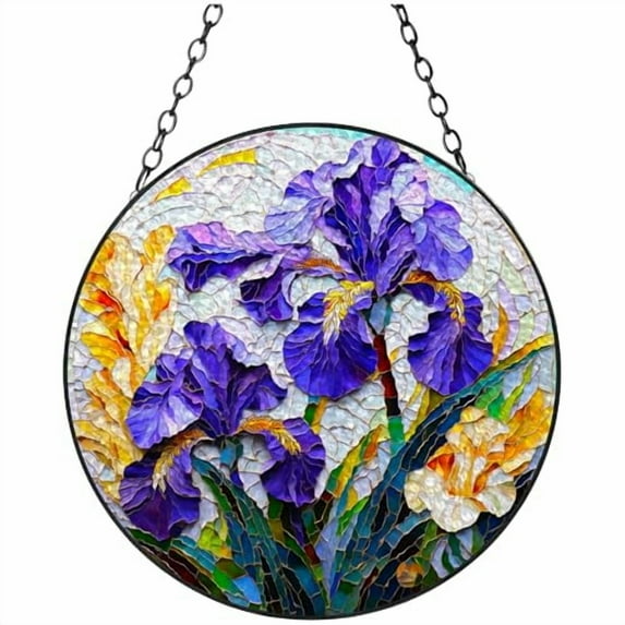 Iris Flowers Stained Glass Suncatcher Colored Handmade Window Hangings Glass Suncatcher Crafts Kits for Indoor Garden Christmas Decoration 16x16cm(12)