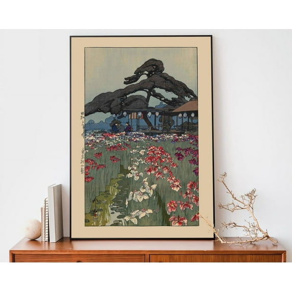 Iris Garden In Horikiri By Yoshida Hiroshi, Japanese Woodblock Art, Japandi Decor, Botanical Wall Art, Traditional Japanese Print Wall Art, Modern Wall Decor, 24x36 UNFRAMED