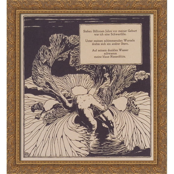 Iris. Illustration to a poem by Arno Holz. 28x30 Large Gold Ornate Wood Framed Canvas Art by Koloman Moser