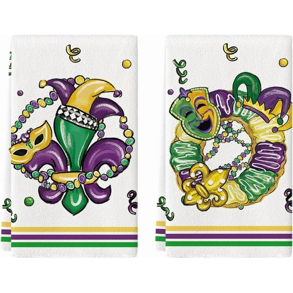 Iris Jewelry Mask Mardi Gras Kitchen Towels Dish Towels, 18x26 Inch Seasonal Decoration Hand Towels Set of 2