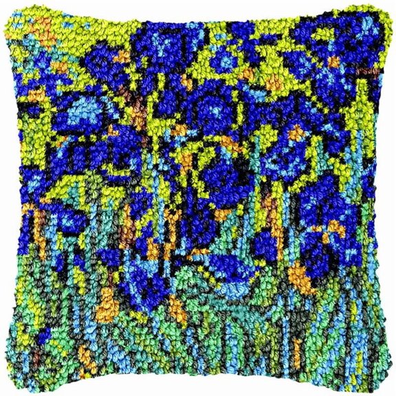 Iris Latch Hook Pillow Cover Kits for DIY Handmade Throw Pillow Cross Stitch Hooking Pillow Kits with Preprinted Color Pattern Canvas Crochet Yarn Kits 17''X 17''(yf189)