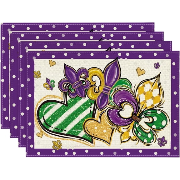 Iris Masquerade Party Round Mardi Gras Placemats Set of 4, 14 Inch Seasonal Spring Holiday Table Mats for Party Kitchen Dining Decoration