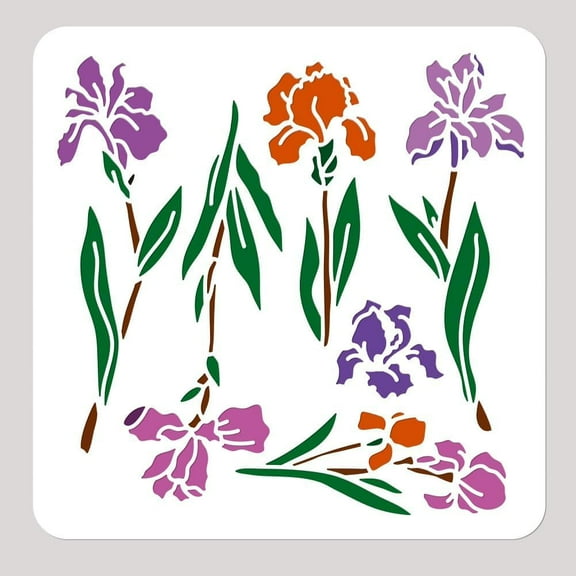 Iris Painting Stencil 11.81x11.81 Inch Reusable Craft PET Stencils Hollow Out Drawing Painting Template for Painting on Wood Fabric Paper Walls Canvas Furniture