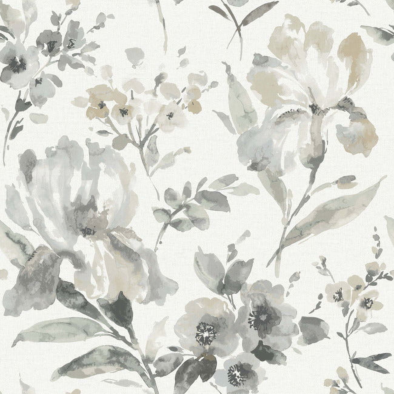 Grey Floral Vinyl Peel and Stick Wallpaper Roll