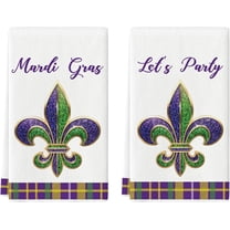 Iris Plaid Let''s Party Mardi Gras Kitchen Towels Dish Towels, 18x26 Inch Farmhouse Decoration Hand Towels Set of 2