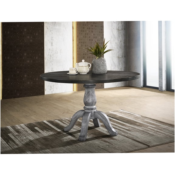 Iris Round Pedestal Dining Table for 4, Farmhouse Solid Rubberwood Table with Rustic Finish