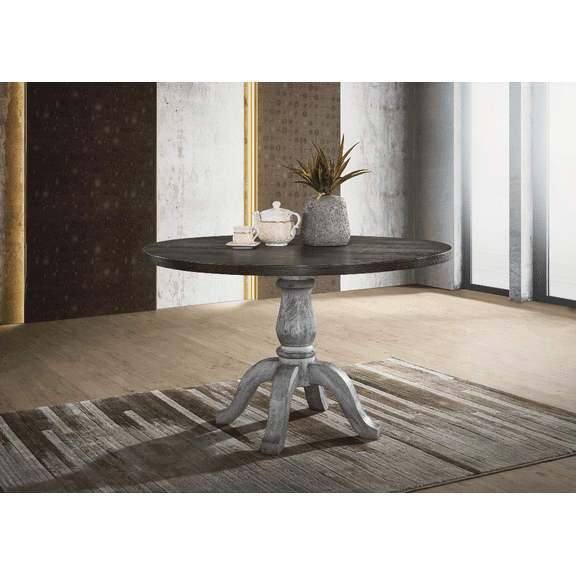 Iris Round Pedestal Wood Dining Table for Large & Small Gatherings | Solid Rubberwood & MDF with Oak Veneers